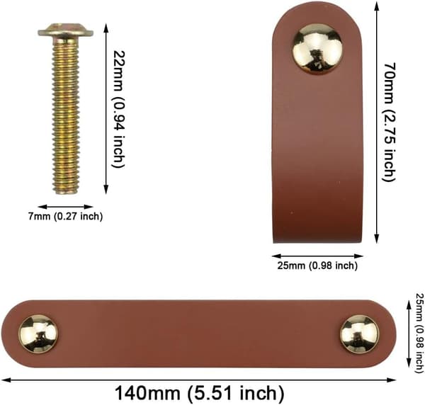 (Brown) 8 Pcs Leather Handles, Leather Drawer Handles, Leather H
