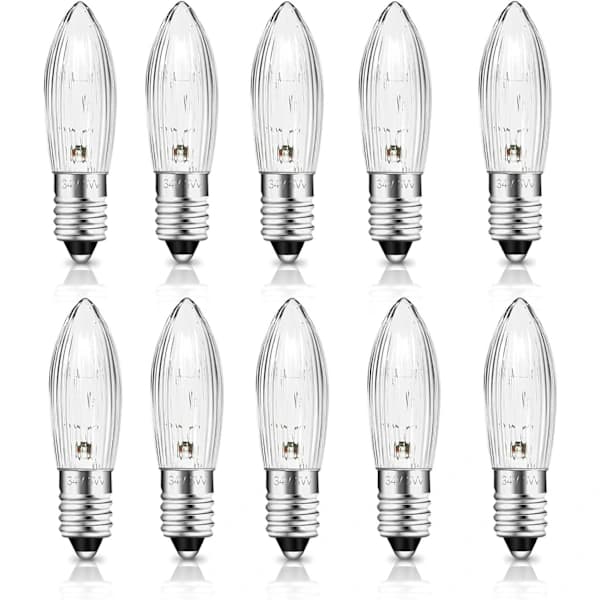 E10 34V 3W Candle Light Bulb with 7 Light Sources, Replacement Bulbs, 30LM Warm White 2700K, 10-pack