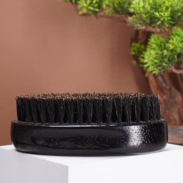 Men's Boar Bristle Beard Brush with Wooden Handle - Pocket Size (Black)