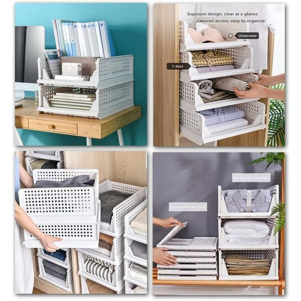 Stackable Clothes Storage Basket Organizer Sliding Wardrobe Drawer Shelf DIY Divider Separator Desk Container for Closet Cabinet Kitchen Bathroom O