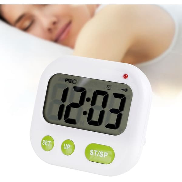 Musik/Vibrations digital LCD-vækkeur, elektronisk køkkentimer med baggrundsbelysning