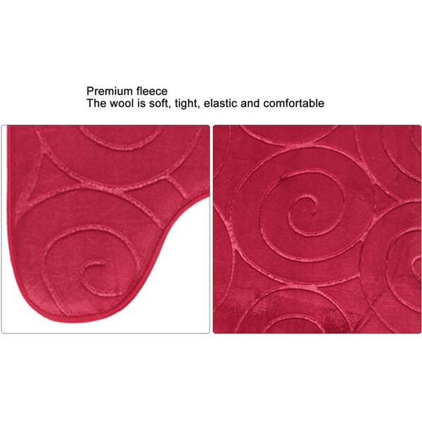 Embossed Patterned Bathroom Mat Set, Toilet Lid, Absorbent Bathtub Mat, Red