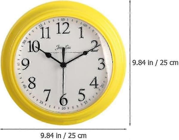 Silent Wall Clock - Round Yellow Wall Clock Non-Ticking Wall Clock Battery Operated Quartz Clock 9 Inch