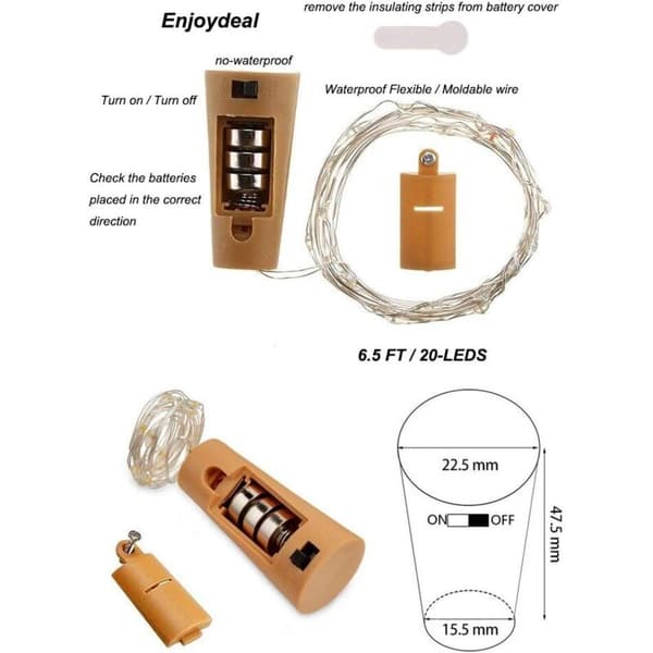 Wine Bottle Lights with Cork, 6-Pack 20 LED 6.5ft (2M) Silver Copper Wire Battery Operated Home Decor String Light for DIY Birthday Party