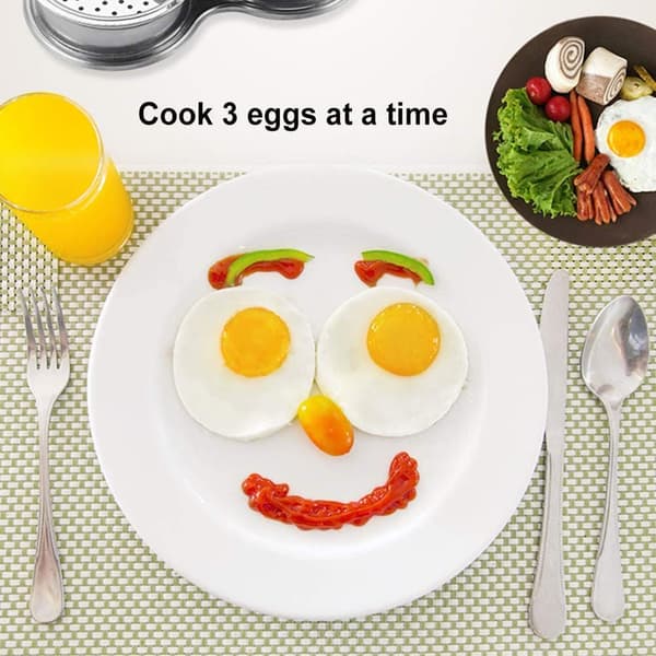 3 kopper eggepocherer, posjert eggmaskin i rustfritt stål for steking av egg og eggmcmuffins til frokost