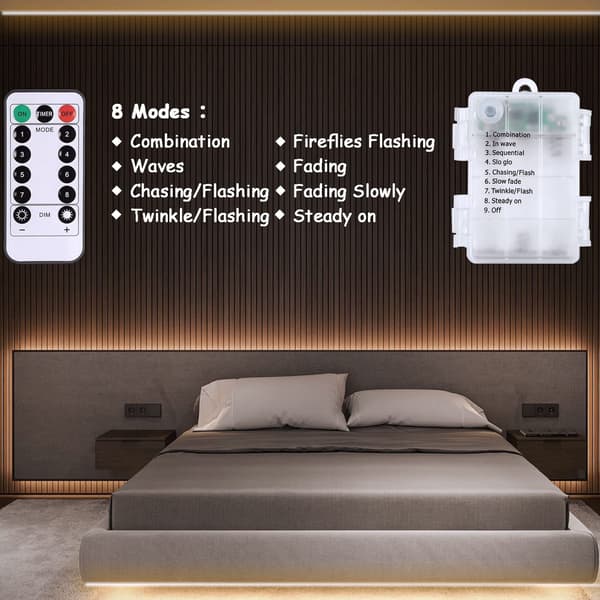 3m Battery Operated LED Strip Lights with Remote Control, 90 LED Waterproof, 8 Modes, Dimmable, Timer, Self-Adhesive, Cuttable (Warm White)-FA11-