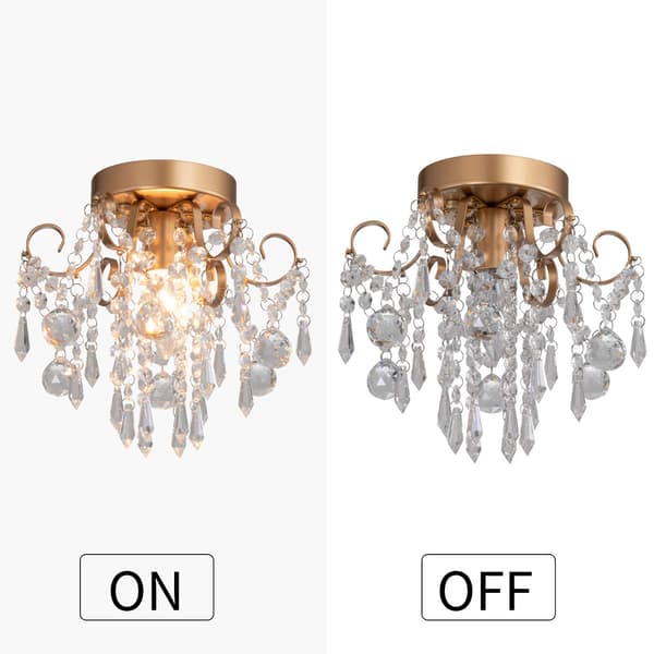 Mini Crystal Chandelier Ceiling Light Small Gold Flush Mount Ceiling Lamp for Entryway Bedroom Bathroom Hallway Closet E12