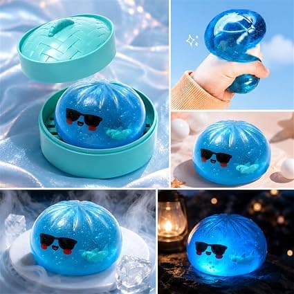 Glitter Dumpling Squishy med Haj Indeni, Søde Squishy Dumplings i Dampkogerboks, Blødt Fidgetlegetøj til Voksne Gaver Style 1