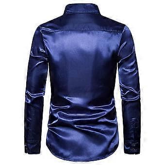 Men's Shirts, Sequin Lapel Long Sleeve Shirts (XL Navy Blue)