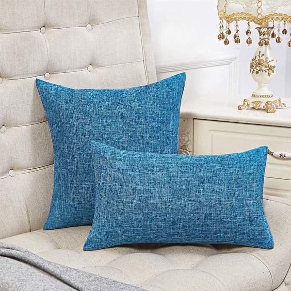 Sæt med 2 blå pudebetræk i landlig stil, dekorative firkantede pyntepudebetræk 40x40 cm til sofa, sofadekoration