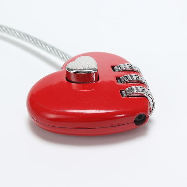 Red Heart Lock, Mini Code Lock, Wire Rope 3-Digit Combination Padlock for Suitcases/Luggage/Backpacks/Jewelry Boxes