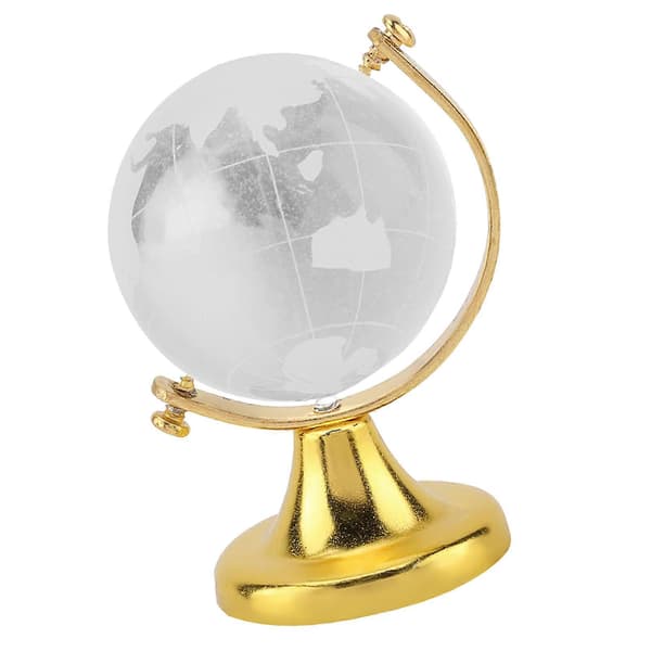 Round Globe World Map Crystal Glass Ball Home Office Decor Gift (Golden)