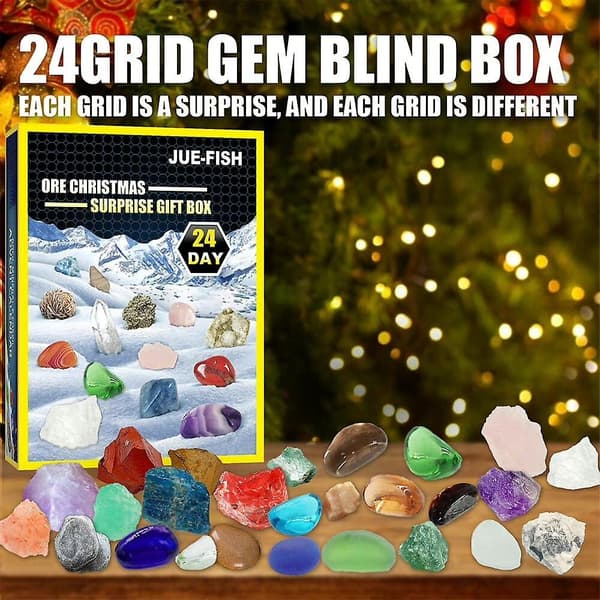 24 Dagars Jul Nedräkningskalender Ädelsten Kristall Healing Sten Julklapp Advent Blindbox