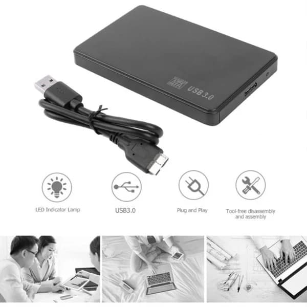 USB 3.0 Extern 2,5-tums SATA SSD-kabinett 6 Gbps Hårddiskfodral - Svart