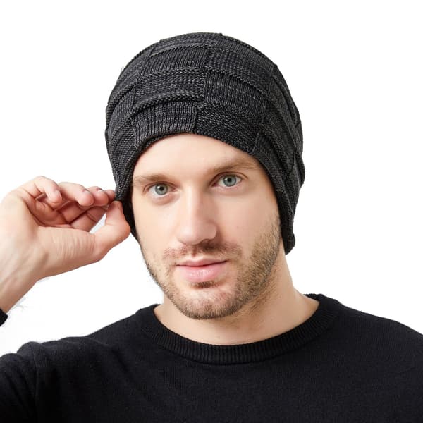 Hatte herre vinter strikket hat plus fløjl ørebeskyttelse høj stak pullover hat