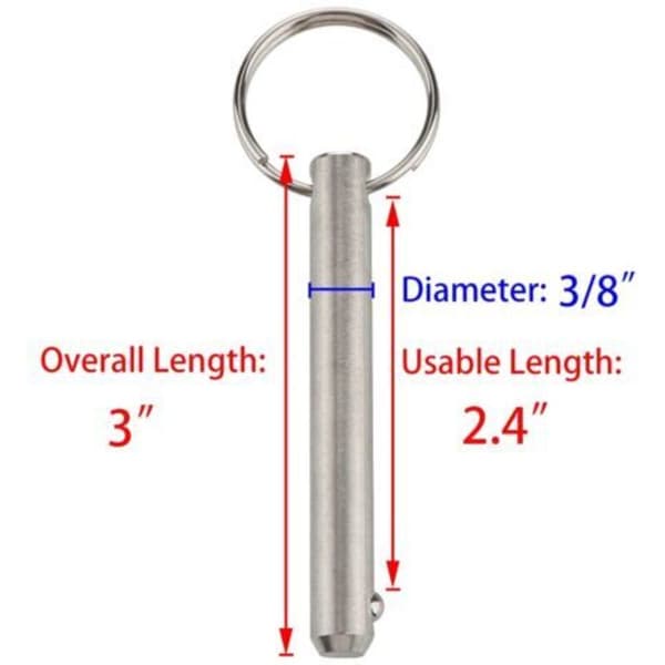 2 stk 316 Rustfri Lynkoblingsstift, 9,5 mm Diameter, 61 mm Arbejdslængde, 76 mm Samlet Længde, Bimini Top Stift til Marine Hardware