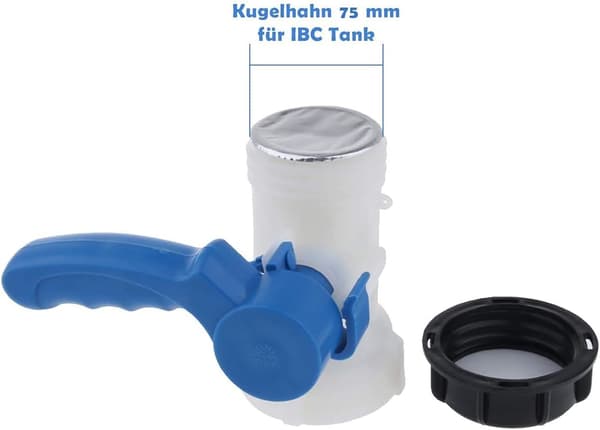 Universaladapter til IBC-vandtank, IBC-tank, IBC-tankventil, 75 mm DN50 klapventil.