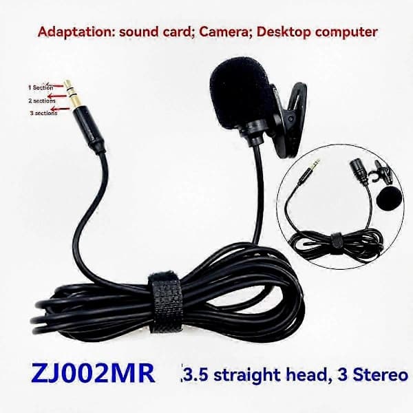Mini Stereo Lavalier Mikrofon med 3,5 mm Stik til PC, Lydkort, Kamera - 2 m Kablet Mikrofon
