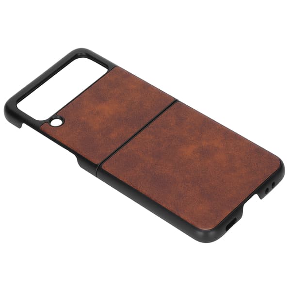 Leather Case for Samsung Galaxy Z Flip 3 - Foldable Design with Business Texture - Brown[JUN]