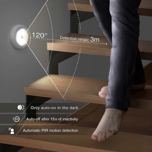 Bevegelsessensorlampe, 6 LED-nattlampe med bevegelsessensor, garderobslamper, Auto