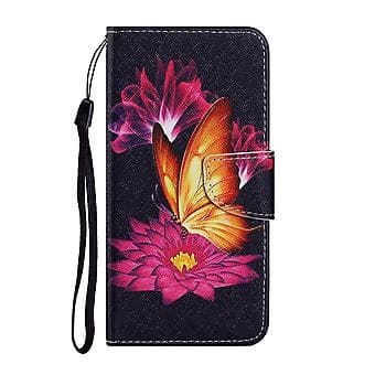 Farget tegneskinnveske til iPhone 12 Pro Max (Stor Gylden Sommerfugl)