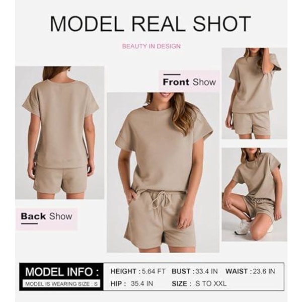 Dame 2-delt antrekk Loungesett Uformelle kortermede skjorter Shorts Koselig pyjamas Sweatsuit Set-L