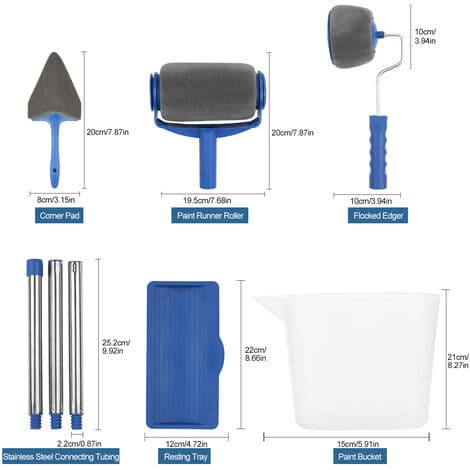 6-pack Paint Set Seamless New Multifunctional Drum Type Household Paint Roller Angle Brush Painting Tool Blue Grey