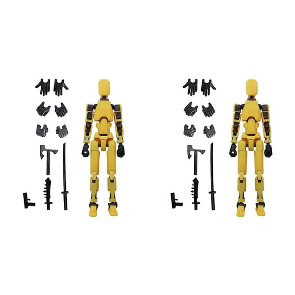 2X Robot Actionfigur, 3D-printet med fuld artikulation til Stop Motion-animation Gul Yellow