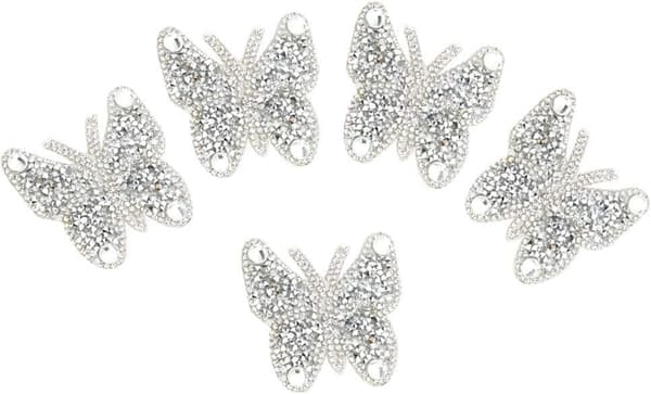 5 stk Rhinestone-lap, Farverige Sommerfugle-lapper med Lim