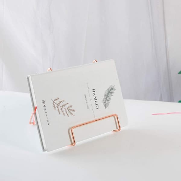 Metal Bookends, Adjustable Reading Stand for Cookbooks Foldable Tablet Creative Geometric Storage Shelf