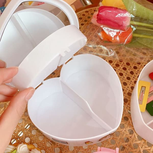 Heart-shaped desktop storage box, student dormitory, love storage box, double storage box, white