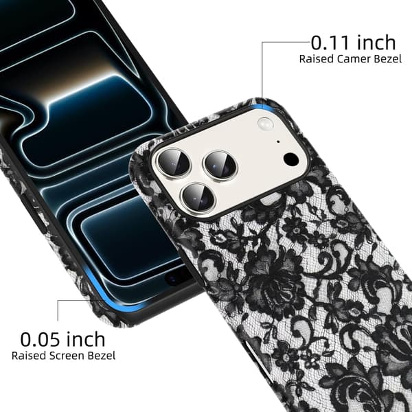 A beautiful black lace pattern case, silicone compatible, suitable for 17 Pro 6.3 inches, shockproof.