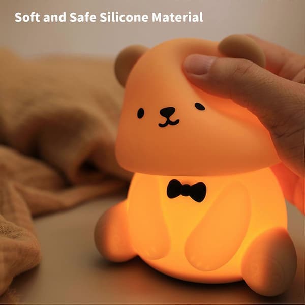 LED Natlampe Bamse, Sød Kawaii Silikonelampe til Børneværelset - Genopladelig USB Touch Control, Dæmpbart Blødt Lys, Perfekt til Camping, Fest Ro