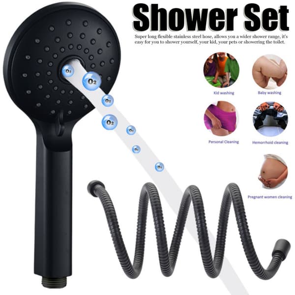 Multifunctional Handheld Shower Set Matte Black High-Pressure Hose Shower Head