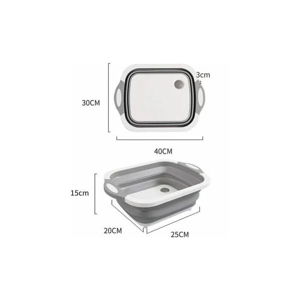 CRUEL Foldable Kitchen Chopping Board Multifunctional Fruit Bowl Dish Rack Basket Chopping Board Cutlery Storage Basket Camping Picnic (Grey-White)