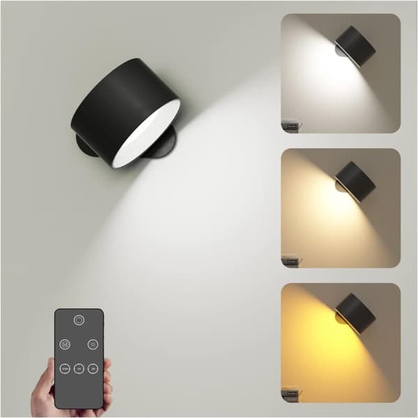 Indoor Wall Lamp, Wall Sconce with Dimmable Remote Control, Touch Control, 3 Brightness Levels, 3 Color Modes, 360° Rotation