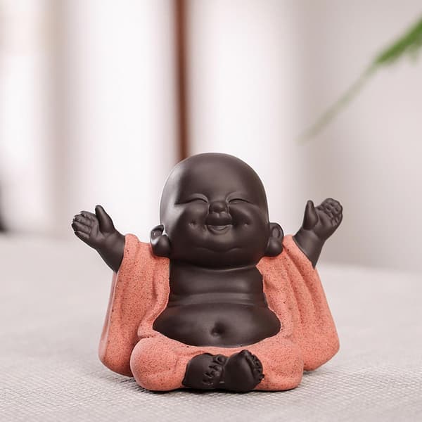 2x Liten Keramikk Smilende Maitreya Glad Buddha-statuepynt