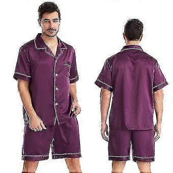 Män Satin Silke Mjukt Sovkläder Pyjamas Set_y V (XL Lila)