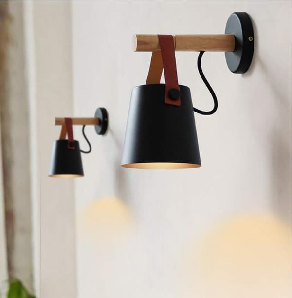 Væglampe Sconce Moderne Træ Læder Dekorativ Led Væglamper E27 Base Belysningsarmatur (Sort)