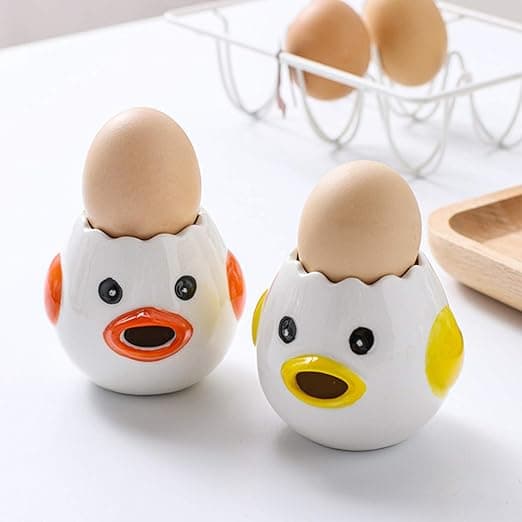 White Egg Yolk Separator, 2 Pcs Ceramic Cute Cartoon Portable