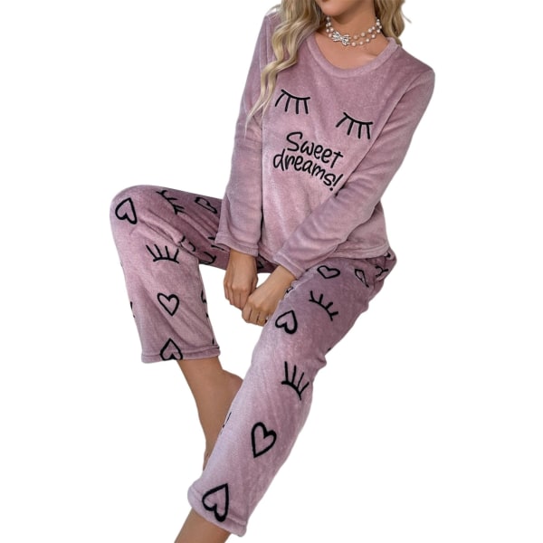 Women's Lounge Warma Flanell Pyjamas Set Långärmade nattkläder Långärmade Pyjamas Set Lila, storlek: L