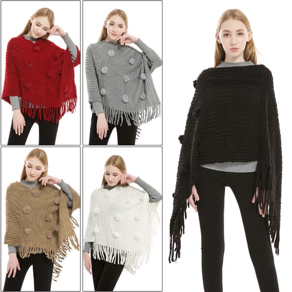 Rød, overdimensioneret blød pashmina sjal kappe sweater til kvinder - kashmir