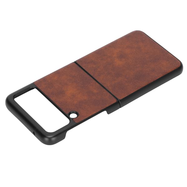 Leather Case for Samsung Galaxy Z Flip 3 - Foldable Design with Business Texture - Brown[JUN]