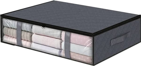 60*45*15 cm sengeskuffe sæt med 2 opbevaringstasker til dyner/tæpper under sengen, grå tøjopbevaring, opbevaringskasser