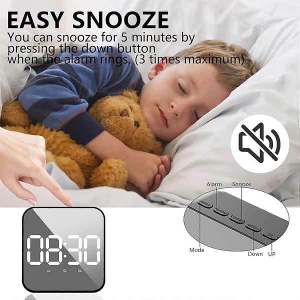 Features Large LED Temperature Display, Tick-Free USB/Battery Powered Clock, Snooze Function, 3-Level Adjustable Brightness, Voice Control