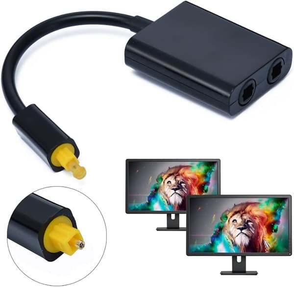 Dubbelport Digital Optisk Lydsplitter Adapter Fiber Optisk Lydkabel 1 ind 2 ud Sort