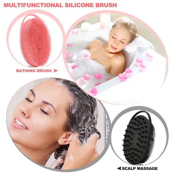 2-pack silikonkroppsskrubber, dubbelsidig silikonluffa kroppsborste, silikonduschskrubber och schampoborste för hårbottenmassage