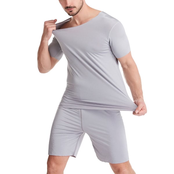 Pyjamasset för män Casual Wear Kortärmade T-shirts + Shorts Hemkläder, Färg: Grå, Storlek: 3XL