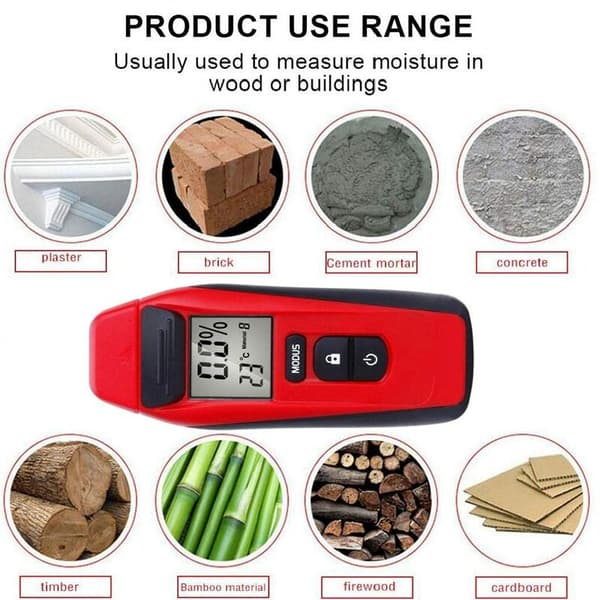 Wood Moisture Meter, 9V DC Portable Mini Digital Tester DC Detector with Large Measuring Range (without battery)