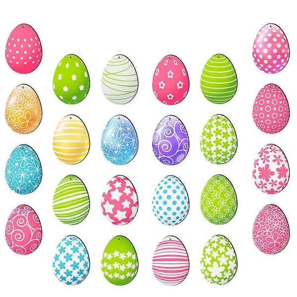24 Pcs Wooden Easter Hanging Sign Easter Egg Hanging Door Wall Hanging Easter Egg Sign